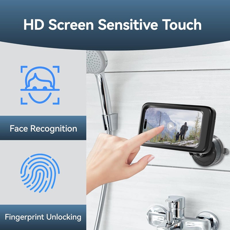 EFEALL Shower Phone Holder Waterproof, 480° Rotating Twist-Lock Suction Phone Holder for Shower, Anti-Fog & Sensitive Touch Screen Case, Fits Smartphone with Case up to 6.9" - Image 4